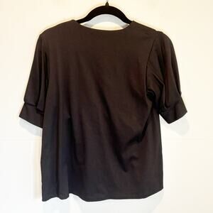 Susana Monaco Black Stretch Jersey Knit Short Puff Sleeve Tee - size Small